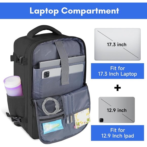 Taygeer Women's Black Travel Backpack Carry On 15.6inch Laptop Backpack - Picture 6 of 10